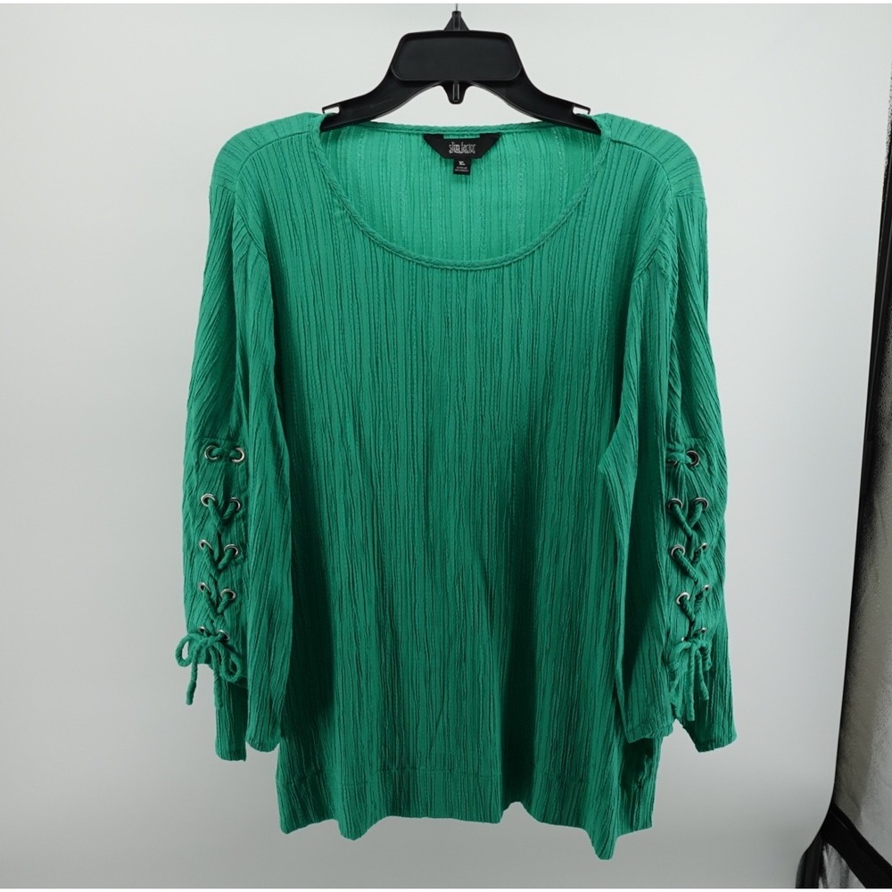 Slim Factor by Investments Green Lace Up Sleeve Textured Knit Topā XL